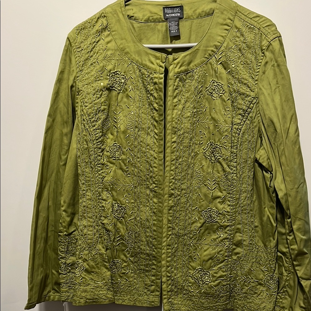 Chico’s Women's Green Embroidered Jacket